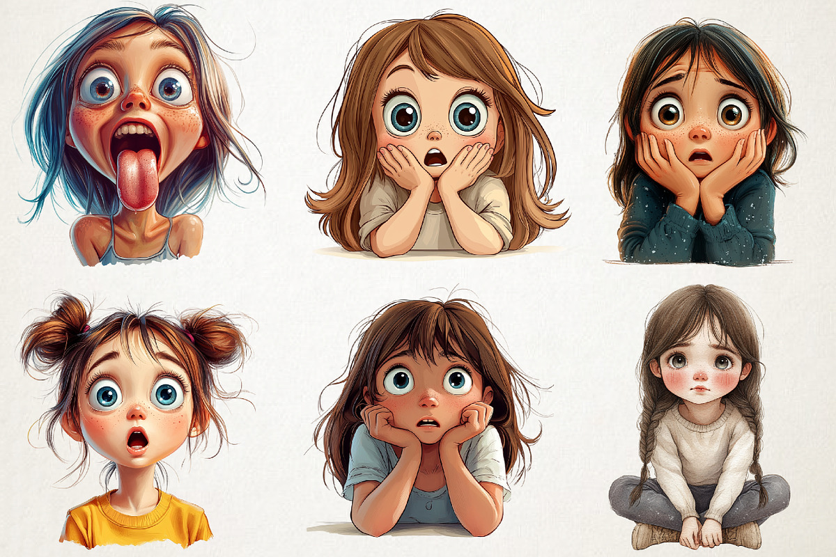 Cute Girl with Emotion Clipart, an Illustration by RobertsArt (Photo 2 of 7)