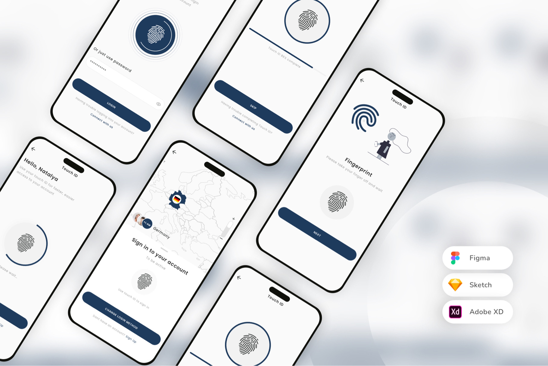 Touch ID Screens Mobile App UI Kit, an UI Kit Template by uicube