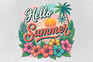 Hello Summer Tropical Floral PNG, a Seasonal Illustration by DreamPrint404