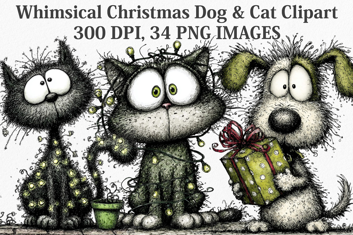 Christmas Dog & Cat Clipart, an Illustration by Canvas Craft (Photo 1 of 7)