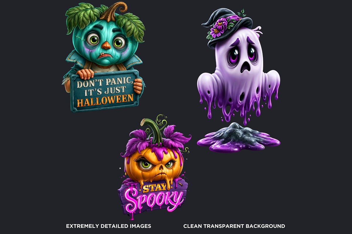 Funny Halloween Clipart PNG Set, a Seasonal Illustration by ThatsDesignArt (Photo 3 of 16)