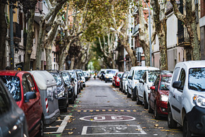 Rows of cars parked along a street