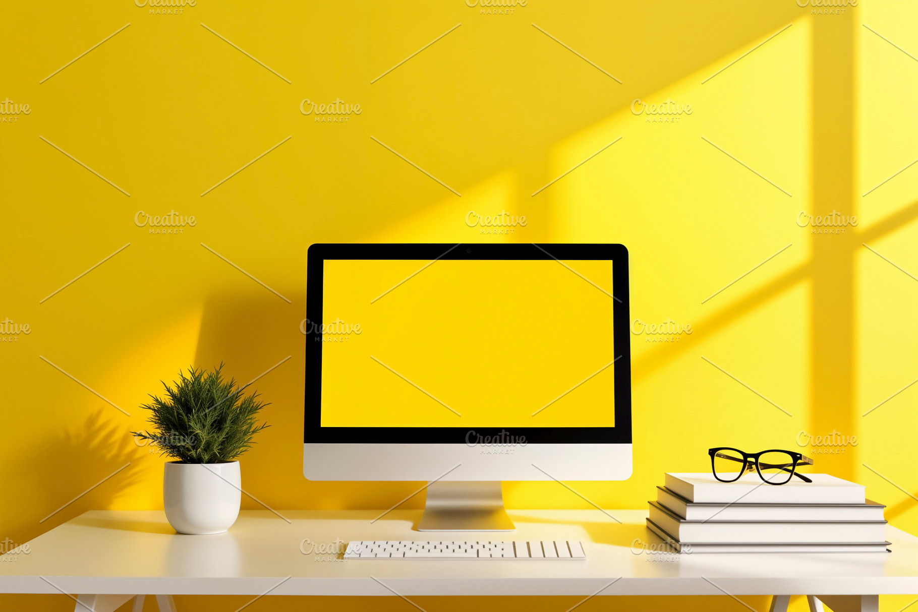 Creative workspace with a computer, a Photo by rarrarorro