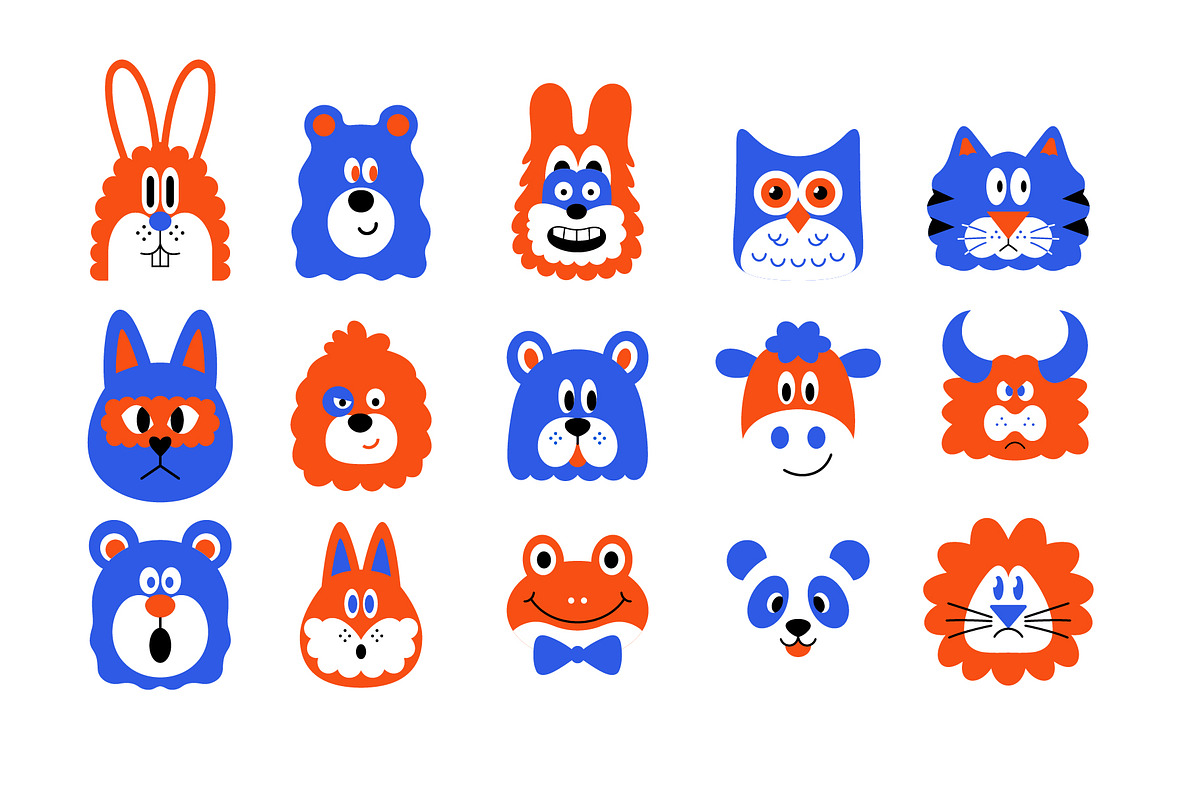 Cute Animal Face Illustration Set, an Animal Illustration by decographstud (Photo 2 of 5)
