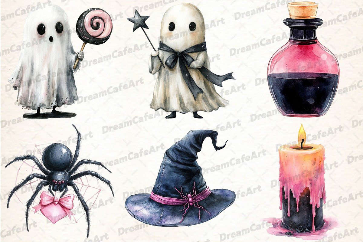 Black Pink Halloween Clipart, an Illustration by DreamCafeArt (Photo 2 of 7)
