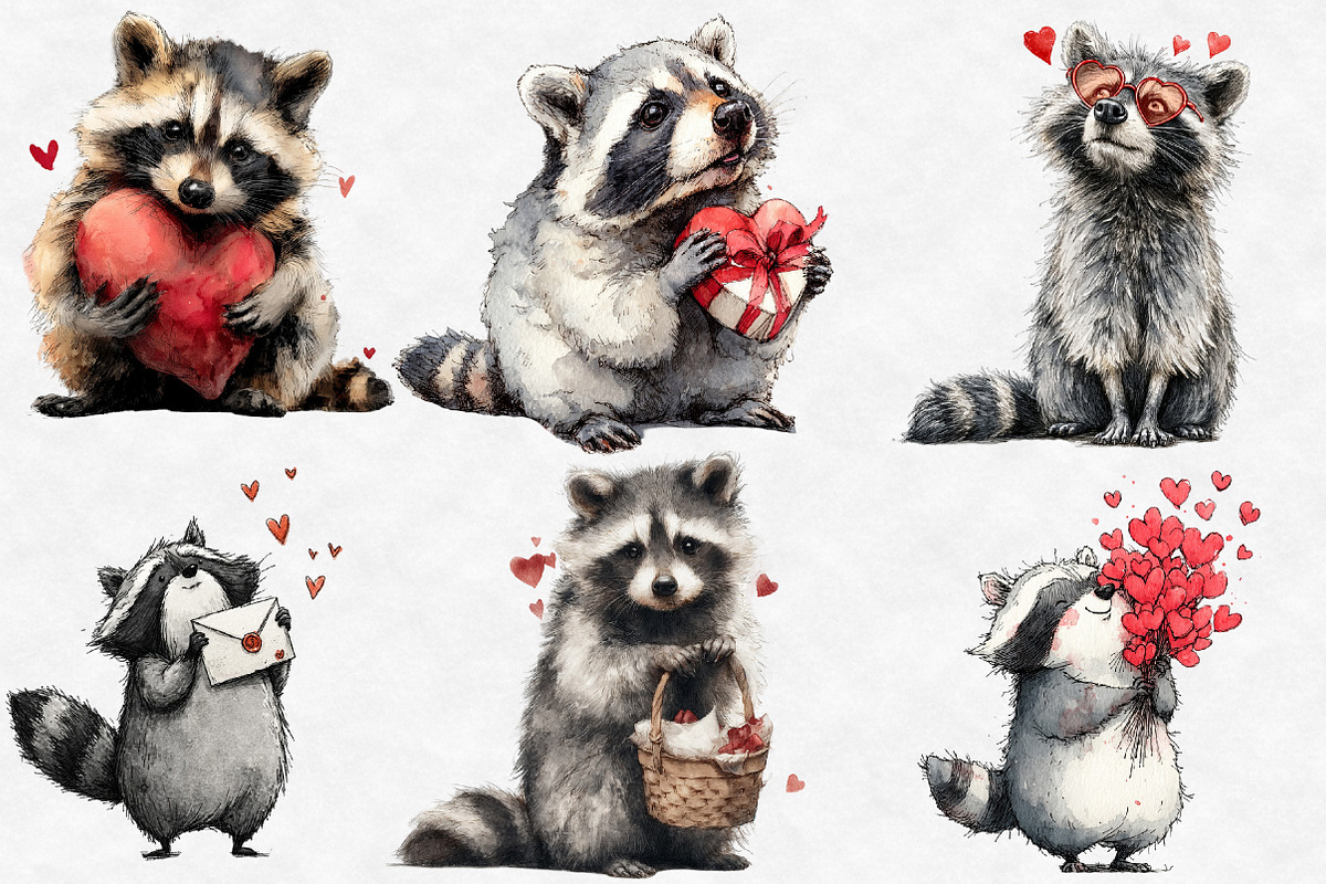 Funny Valentine Raccoon Clipart, an Illustration by Designworld (Photo 5 of 6)
