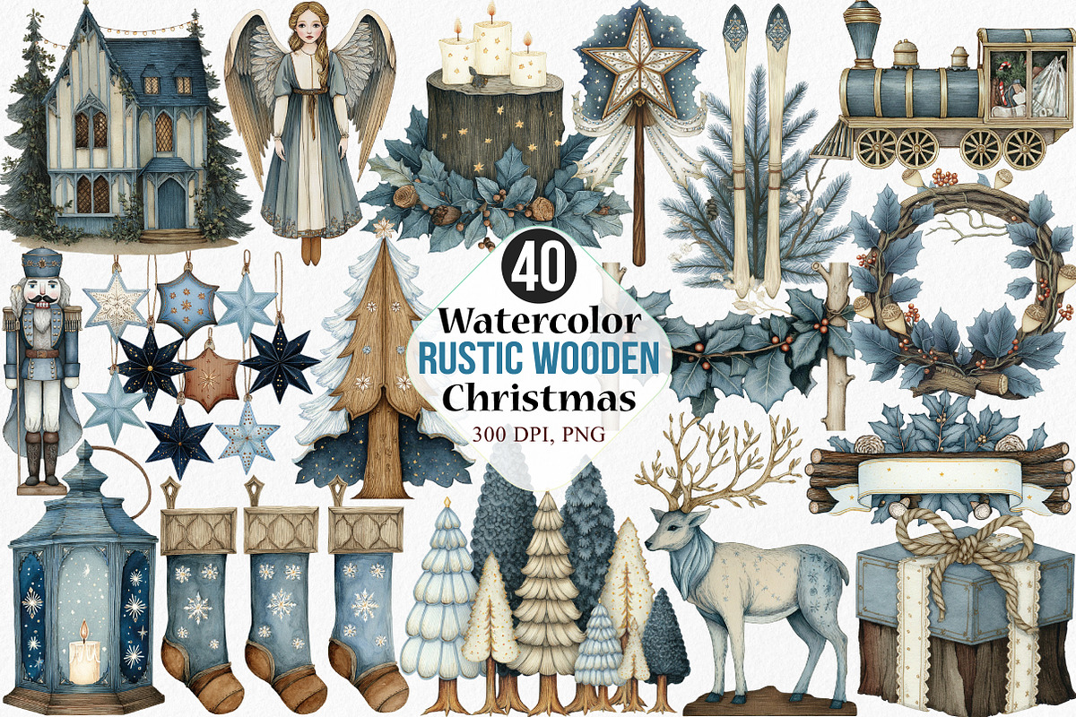 Watercolor Rustic Wooden Christmas, an Illustration by Canvas Craft (Photo 1 of 8)