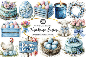 Blue Country Farmhouse Easter PNG, an Illustration by SinaCreation