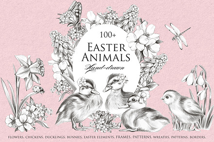 Easter Animals Hand Drawn Clipart, a Decorative Illustration by InstaDesignPro