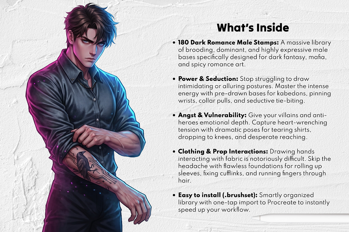 Dark Romance Male Procreate Stamps, a Brush Add-On by Selentaori Studio (Photo 4 of 12)