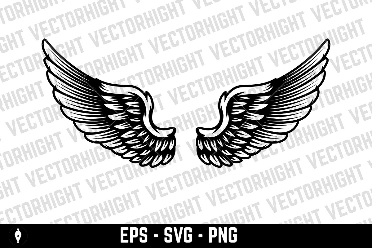 Wings in tattoo style svg, an Animal Illustration by Vectorhight