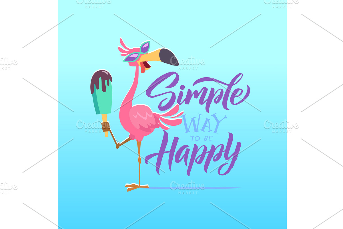 Flamingo. happy bird with ice cream, an Animal Illustration by Onyx