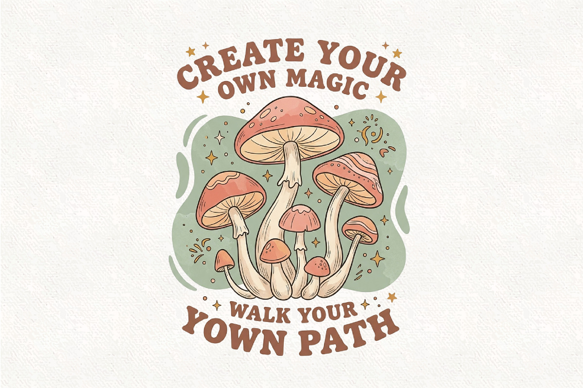 Boho Retro Mushroom PNG Sublimation, an Object Illustration by CraftArtStudio (Photo 1 of 4)