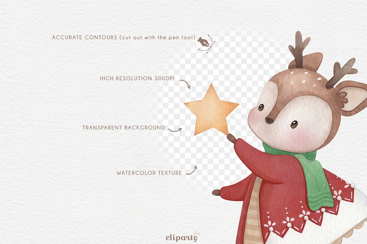 Forest Christmas Watercolor Clipart, an Illustration by Gau Silva Studio (Photo 3 of 4)