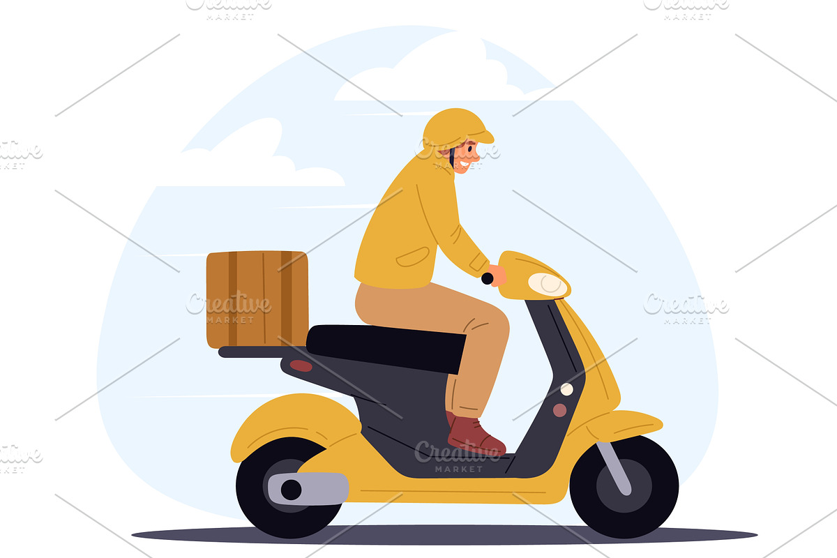 Male courier delivers package on, a Transportation Illustration by Vectorbuum