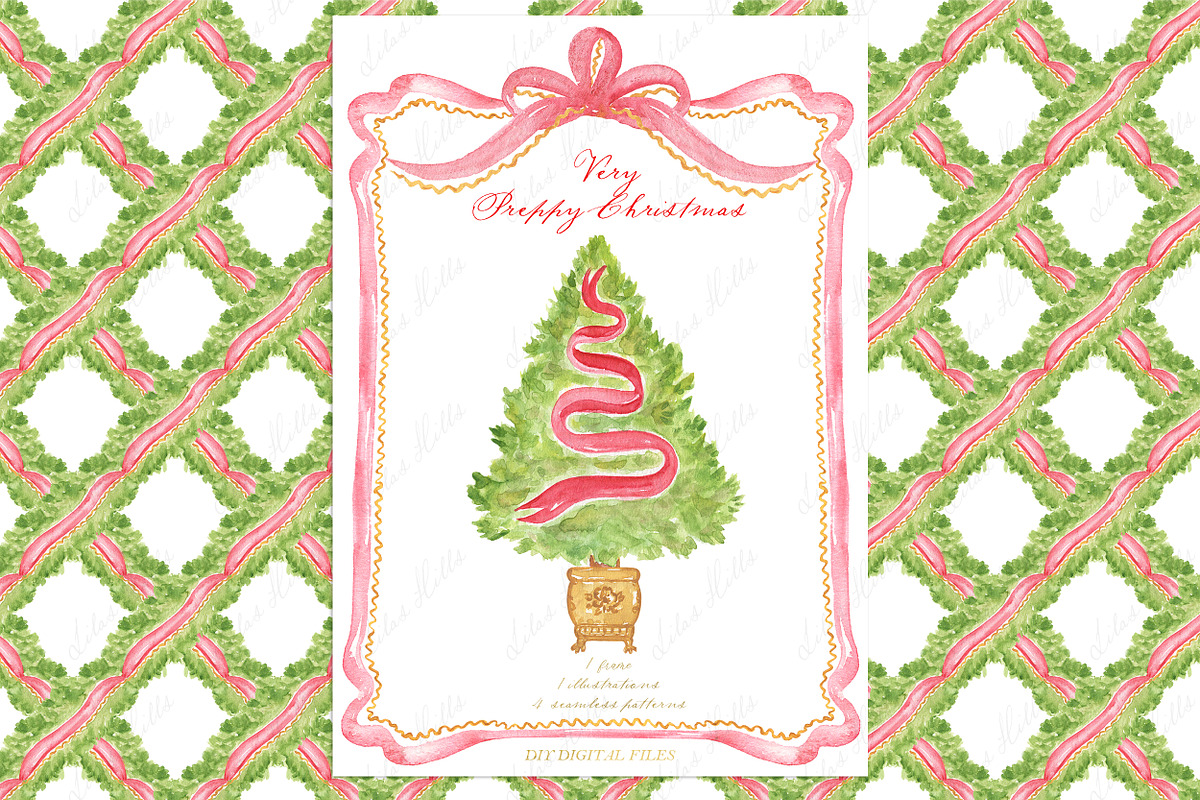Very Preppy Christmas Tree Clipart, a Decorative Illustration by LABFcreations (Photo 1 of 4)