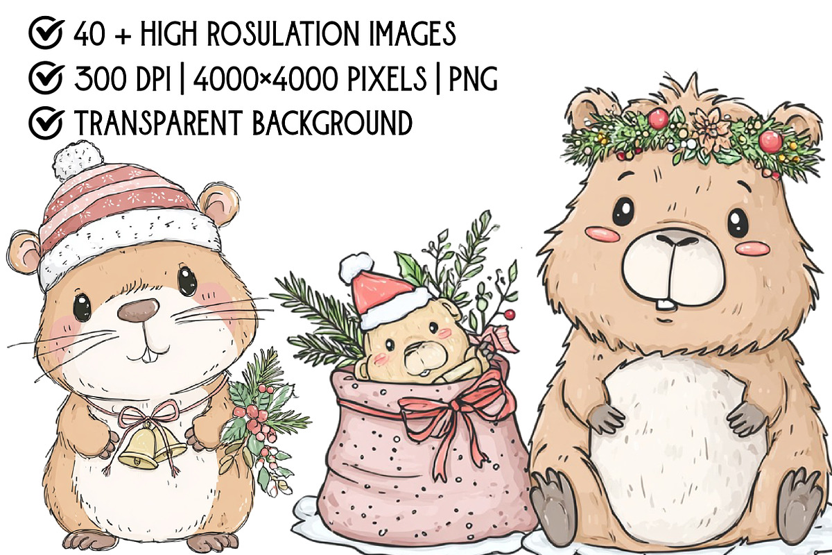 Christmas Capybara Clipart, an Illustration by Pixels.Craft (Photo 4 of 6)