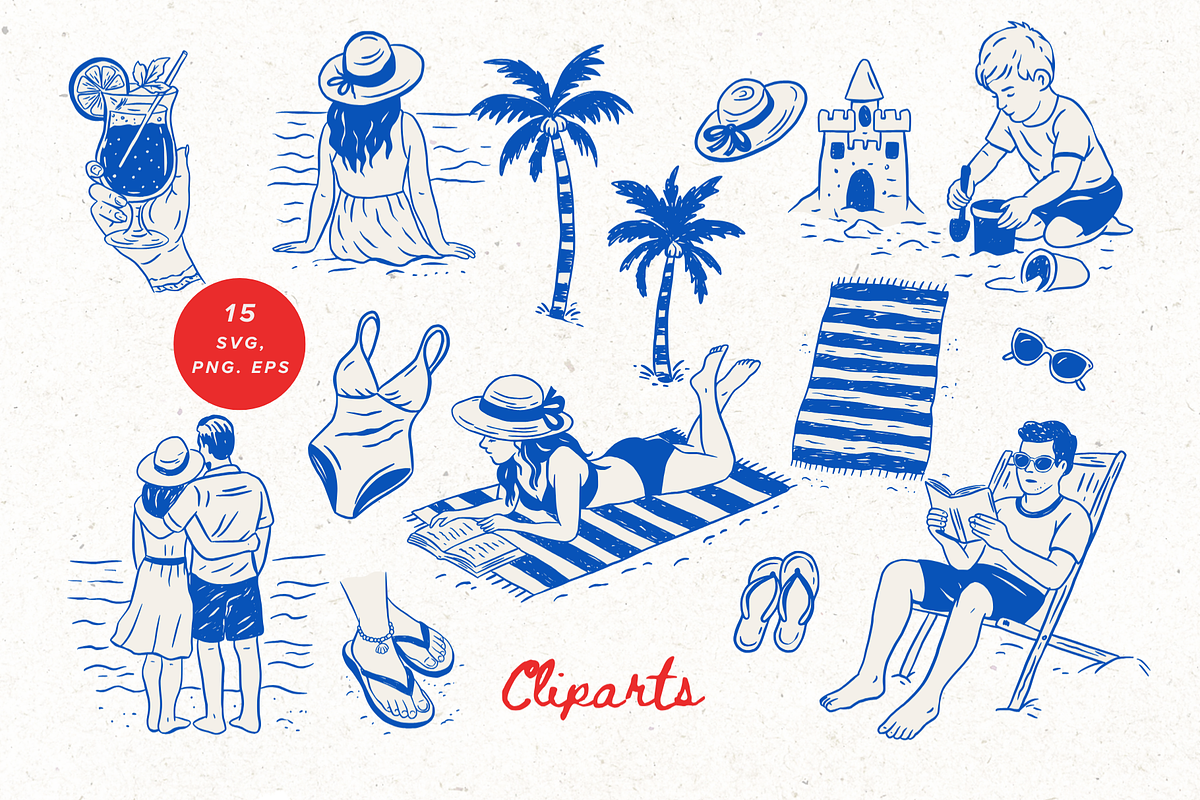 Whimsy Seaside Summer Doodle Bundle, a Seasonal Illustration by Red Ink (Photo 2 of 9)