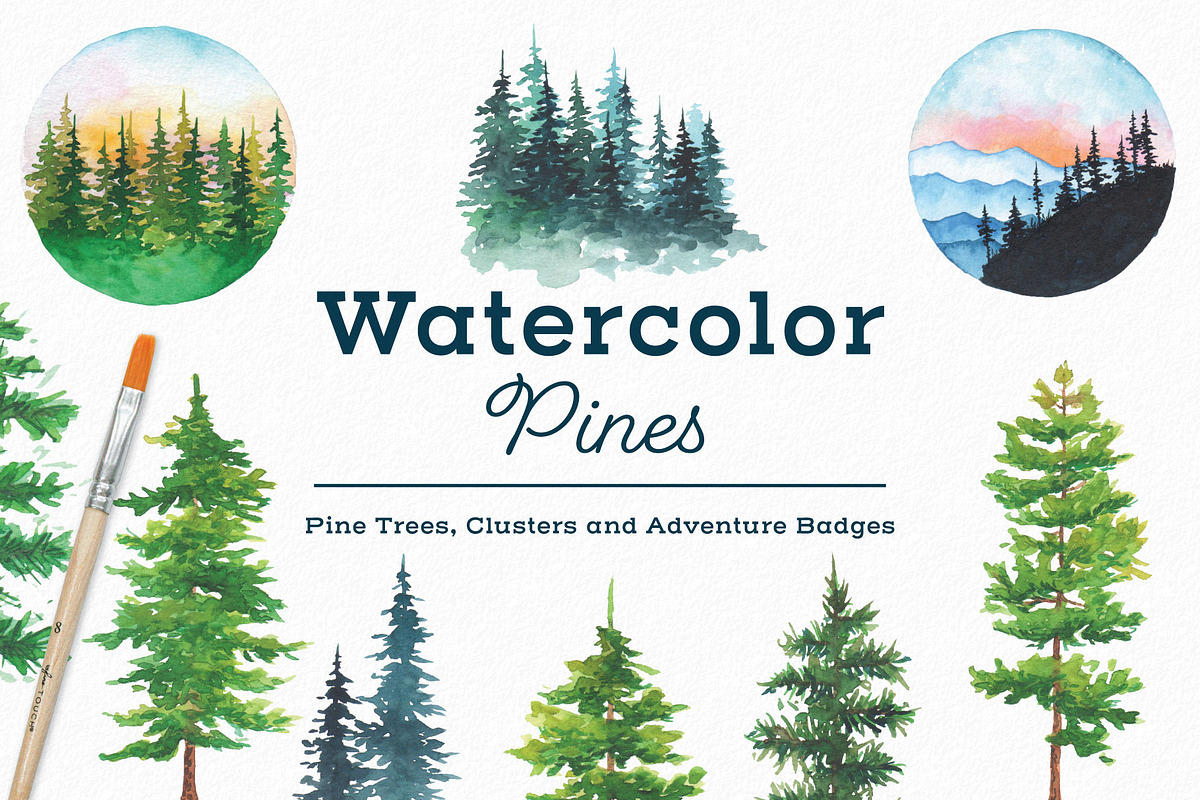 Watercolor Pine Tree Elements, an Illustration by ECHOFOXX (Photo 1 of 4)