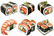 Watercolor Sushi Clipart Bundle, an Illustration by Libby Wishes (Thumbnail 6 of 7)