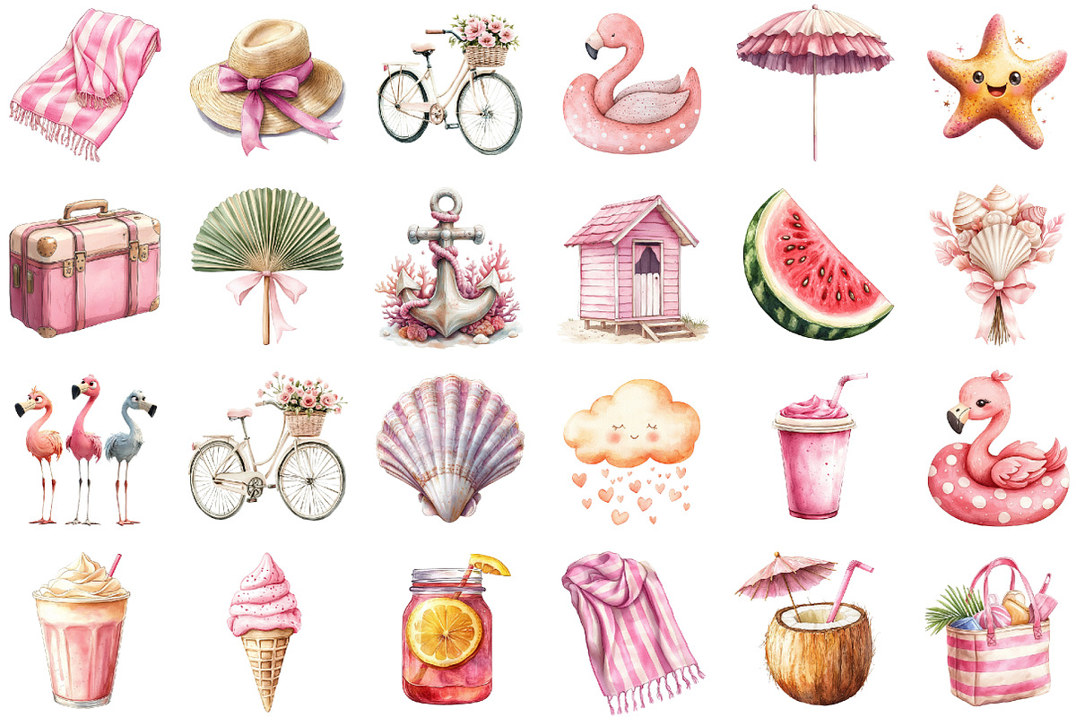 Ivory and Pink Hello Summer Clipart, an Illustration by Sublimation Artist (Photo 2 of 6)