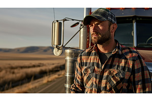 Truck Driver in Plaid Shirt and Cap, a Transportation Photo by Lermont51