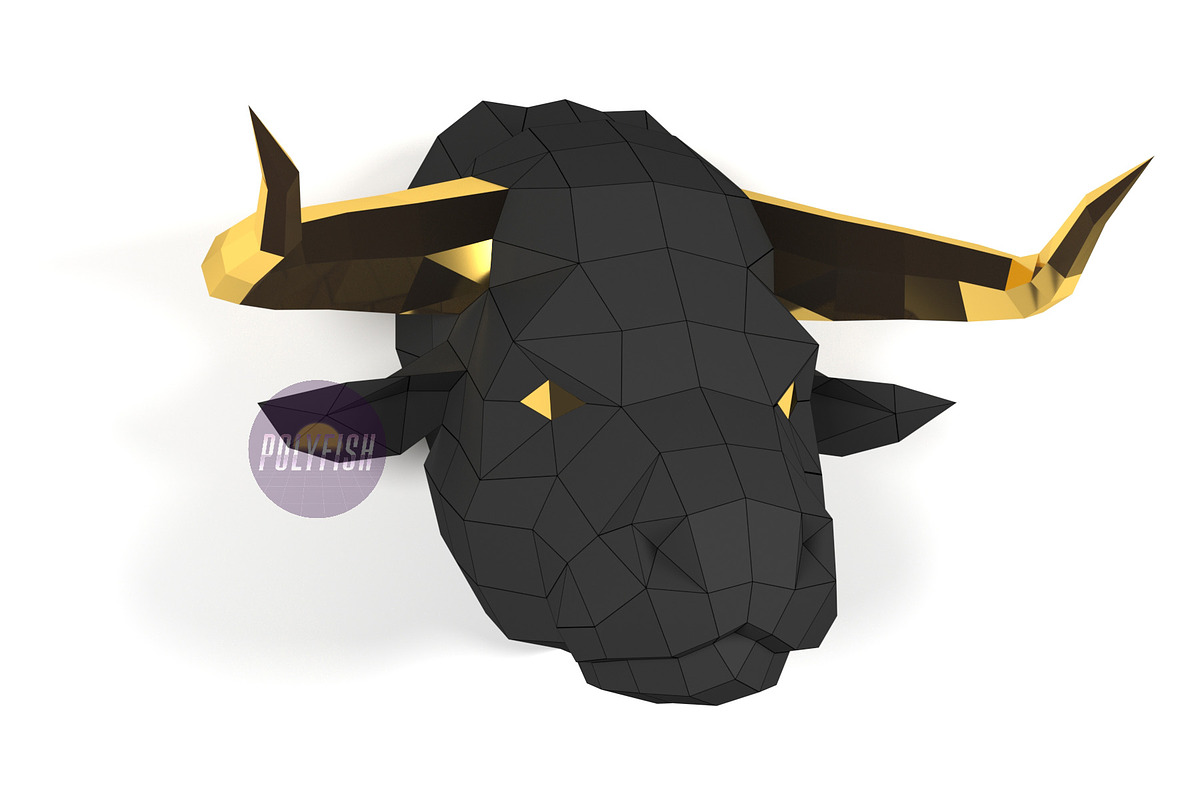 DIY Bull Head 3D model template, a Graphic by PolyFish (Photo 2 of 5)
