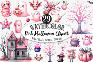 Pink Halloween Clipart, an Illustration by Designking