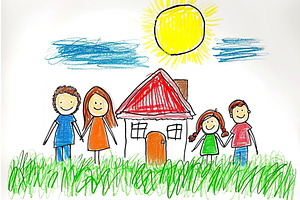 Colorful child drawing of family, an Illustration by Lermont51