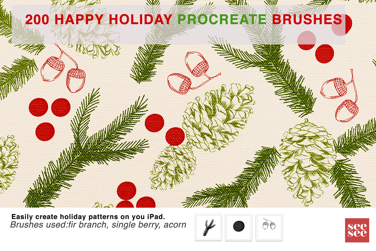 200 Happy Holiday Procreate Brushes, a Brush Add-On by CC CREATIVE CO (Photo 7 of 16)