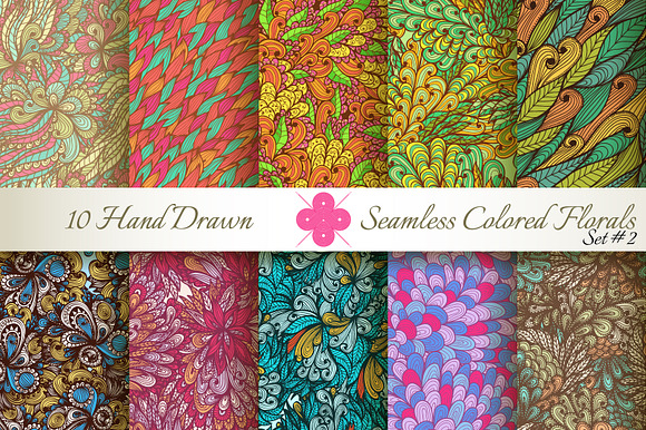 10 Colored Seamless Florals. Set 2