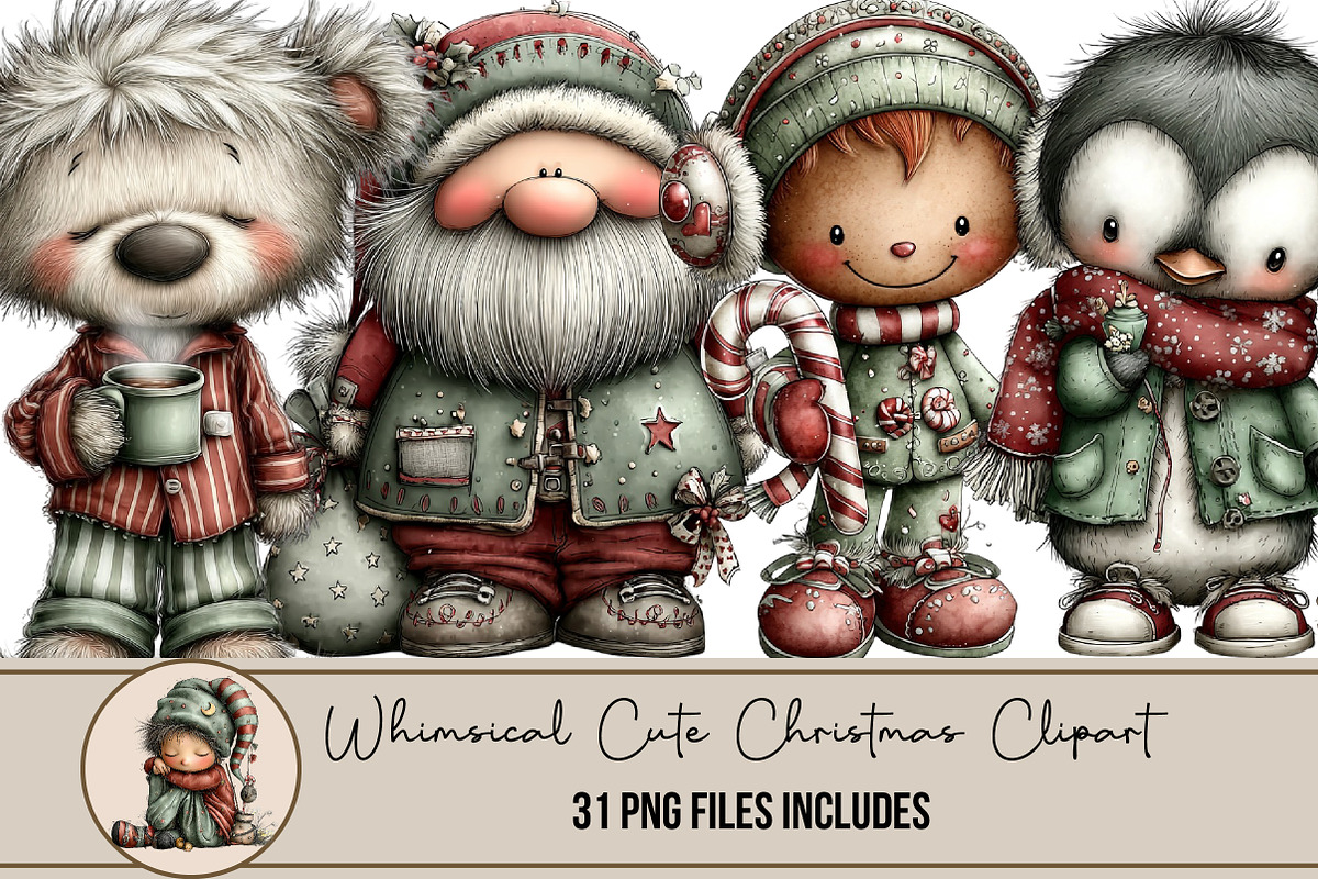 Whimsical Cute Christmas Clipart, an Illustration by DreamArtGraphic (Photo 1 of 5)