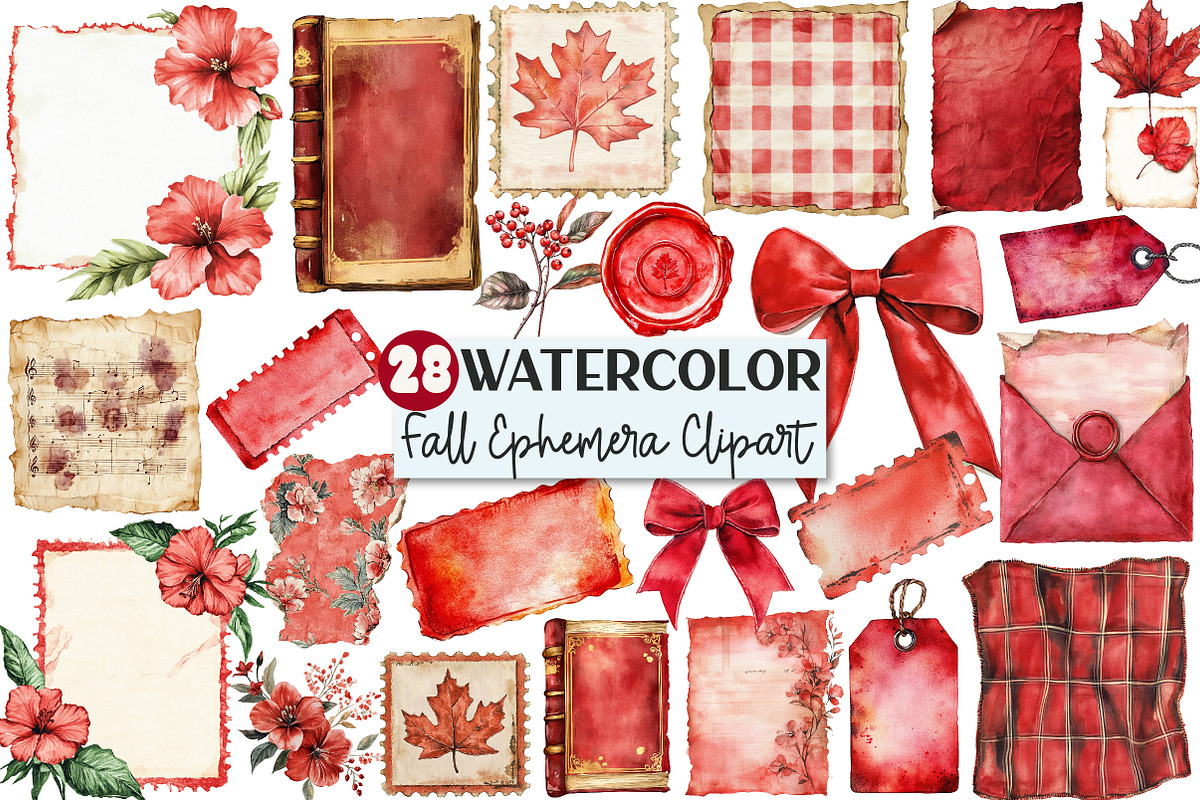 Red Vintage Fall Ephemera Clipart, an Illustration by Rose Art (Photo 1 of 7)
