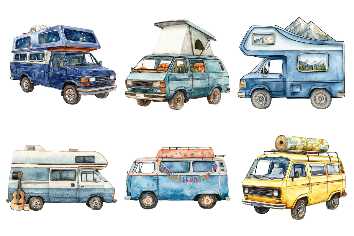 Watercolor Camping Van Clipart, an Illustration by Daily.Designs (Photo 4 of 5)