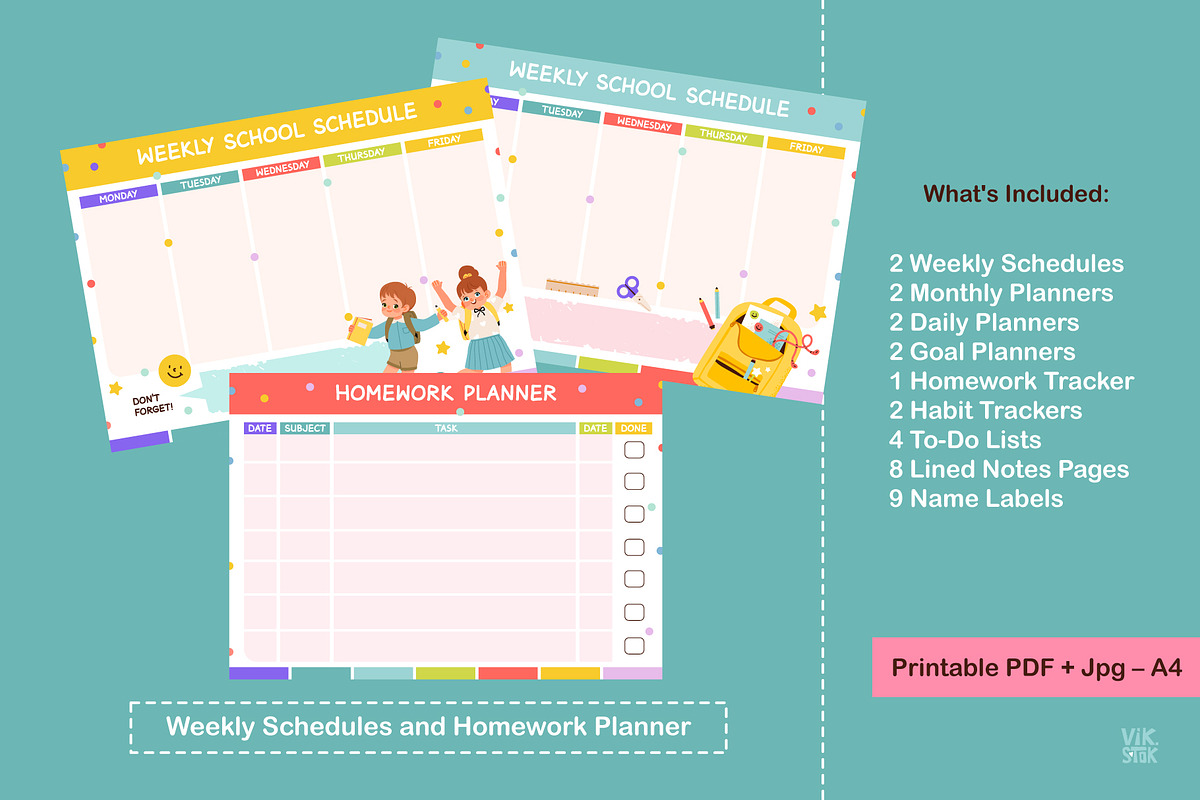 School Planner Set for Kids, a Stationery Template by vik.stock (Photo 8 of 9)