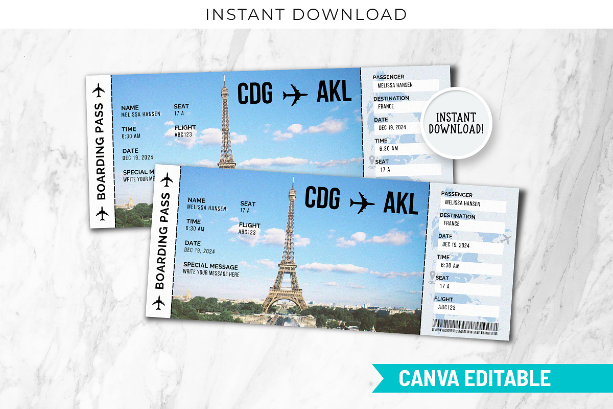Paris Boarding Pass Template, a Templates & Theme by Snapybiz (Photo 1 of 17)