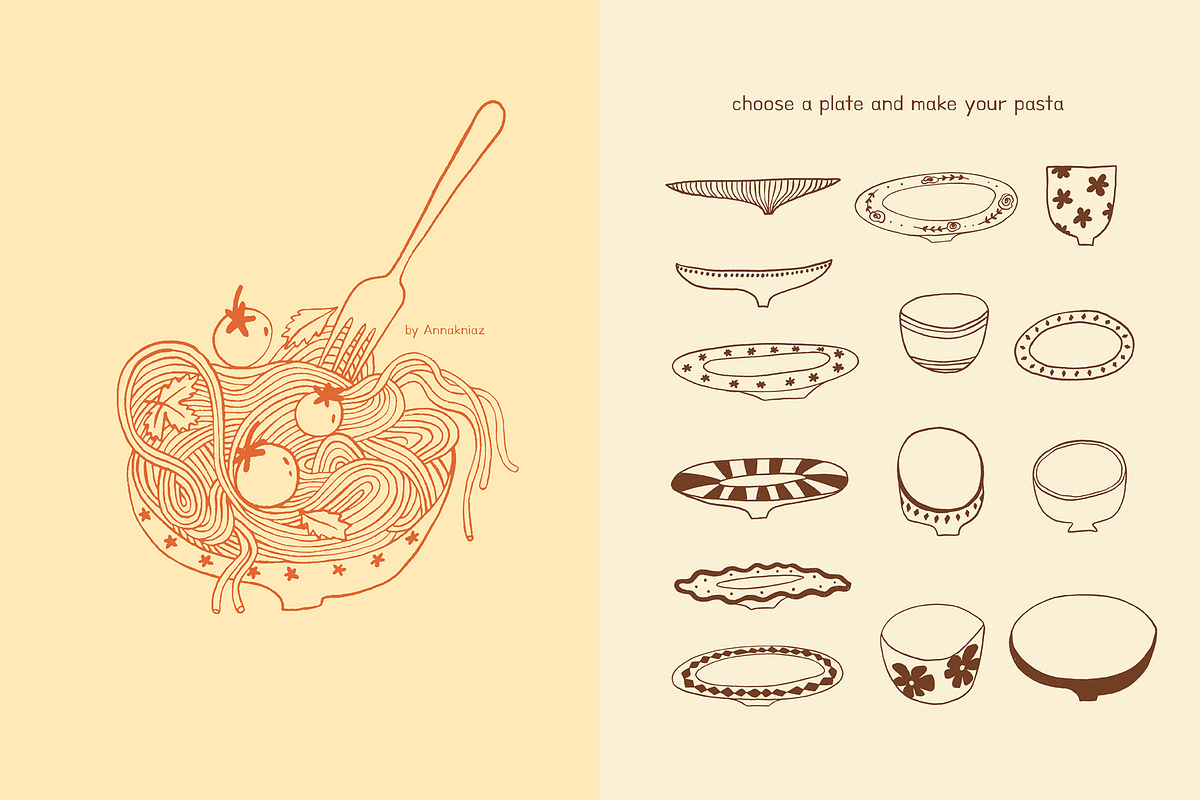 Pasta La Pasta. Food illustrations., a Food Illustration by Annakniaz (Photo 14 of 18)