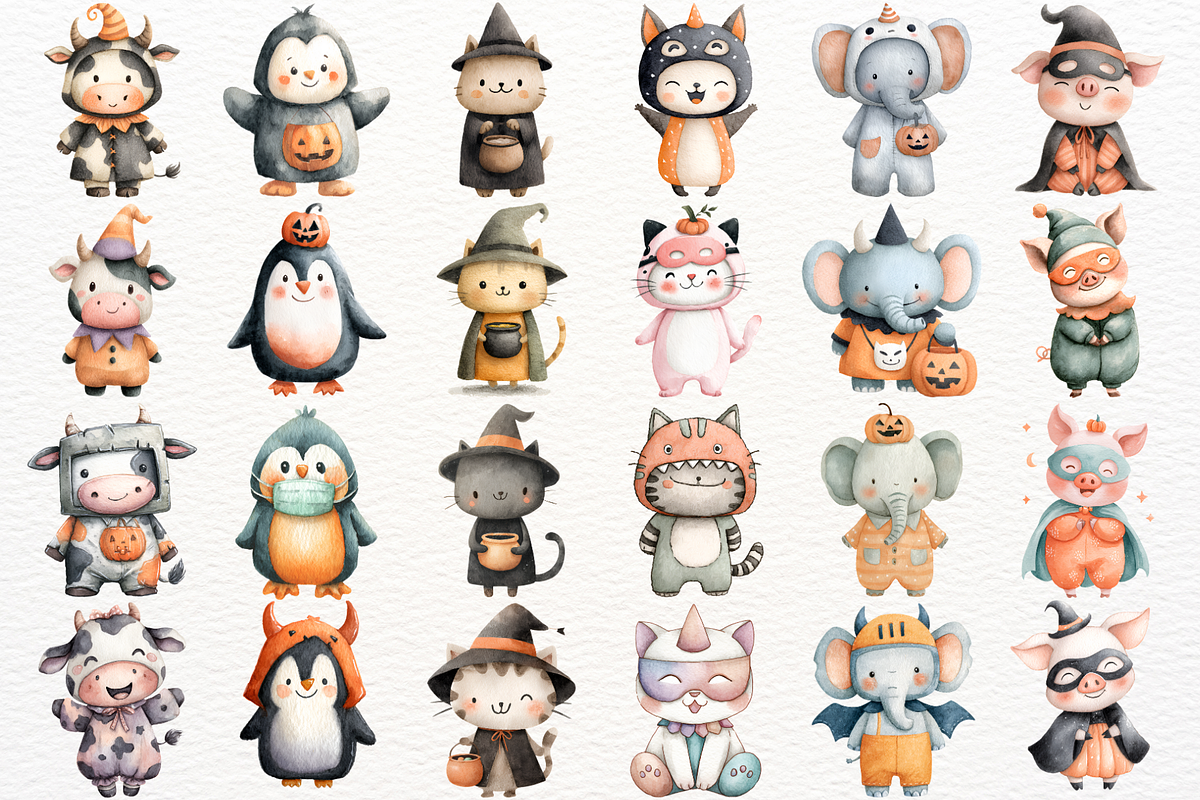Watercolor Halloween Animals Clipart, an Animal Illustration by SugarCloudStudioArt (Photo 3 of 5)