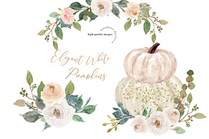 Ivory White Pumpkin Greenery Clipart