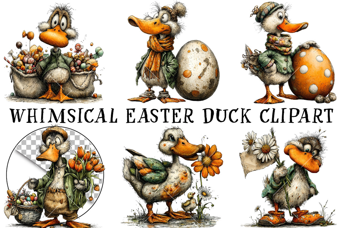 Whimsical Easter Duck Clipart, an Illustration by OK Design (Photo 2 of 6)