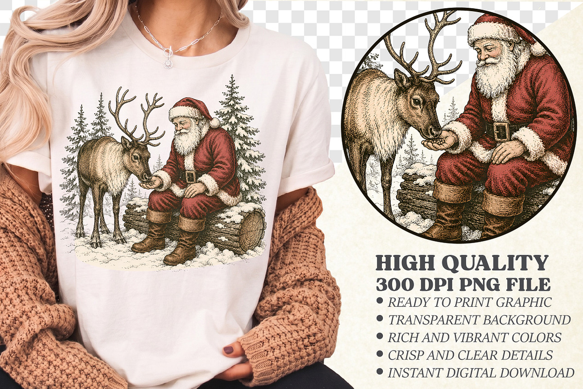 Santa Claus Feeding Reindeer PNG, a Seasonal Illustration by Libby Wishes (Photo 1 of 4)