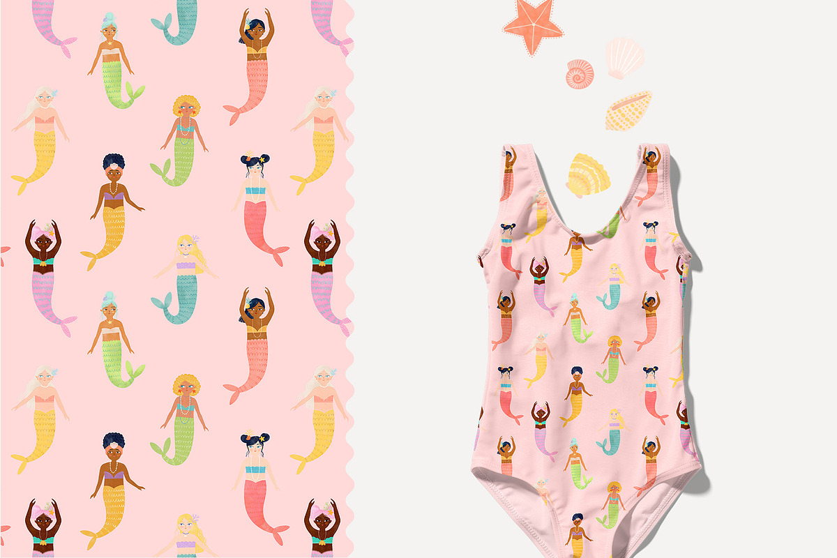 Little Mermaids. Clipart & Patterns, a Decorative Illustration by annartdreams (Photo 10 of 11)