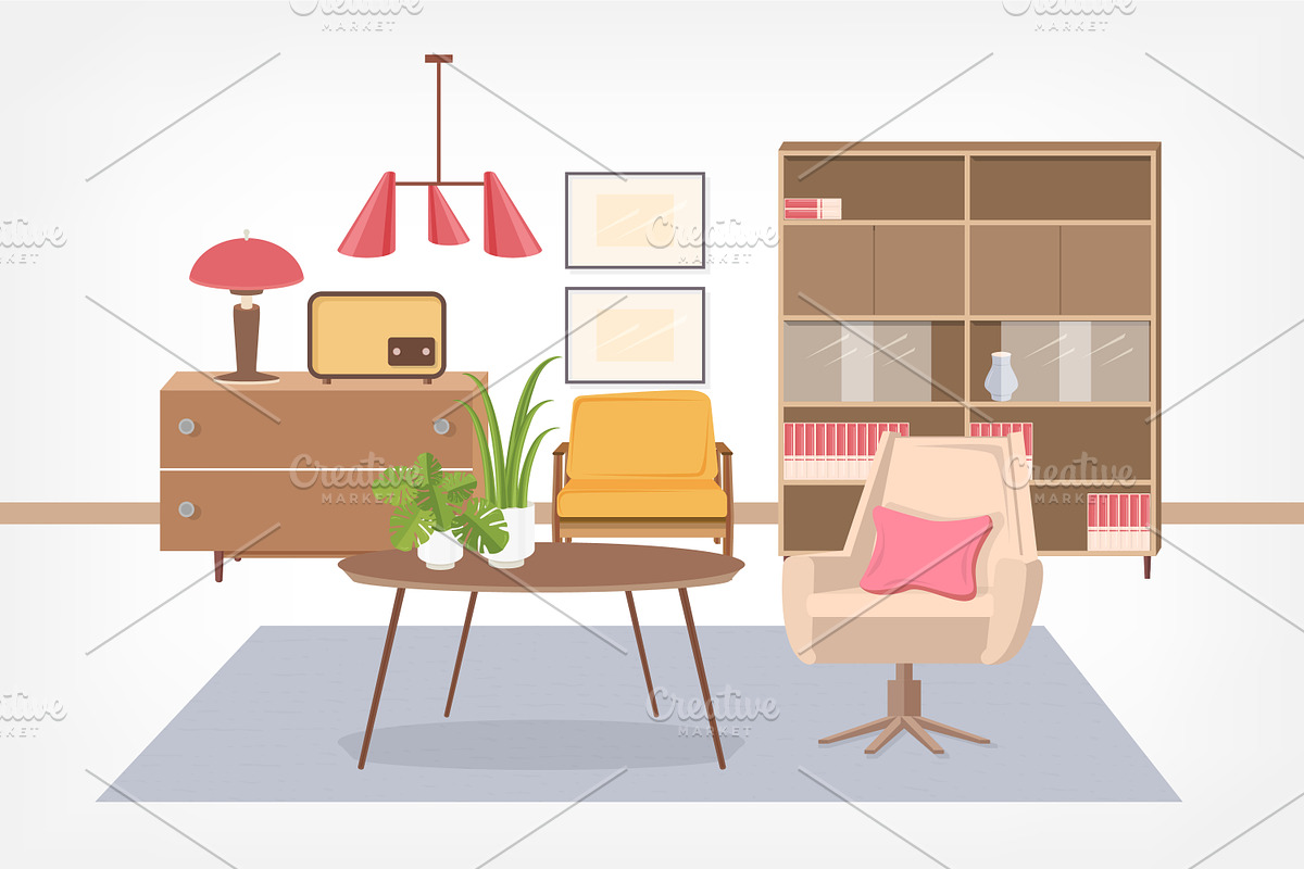 Retro interior, living room, a Decorative Illustration by Good Studio (Photo 5 of 12)