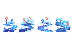 Winter road route. Road trip curve, an Illustration by Stock-Smart-Start