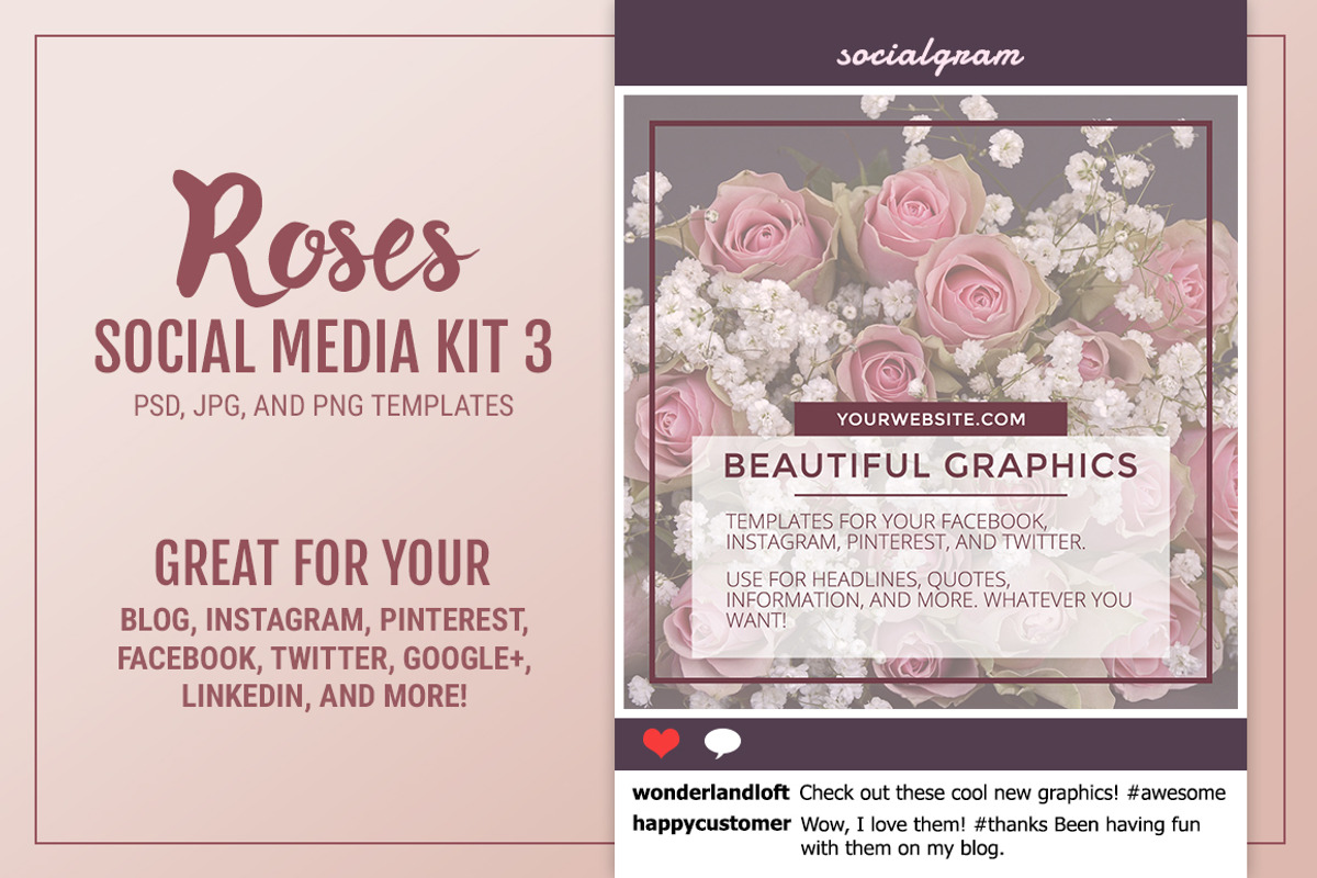 Roses Social Media Kit 3, a Social Media Template by Modern Biz Magic (Photo 1 of 3)