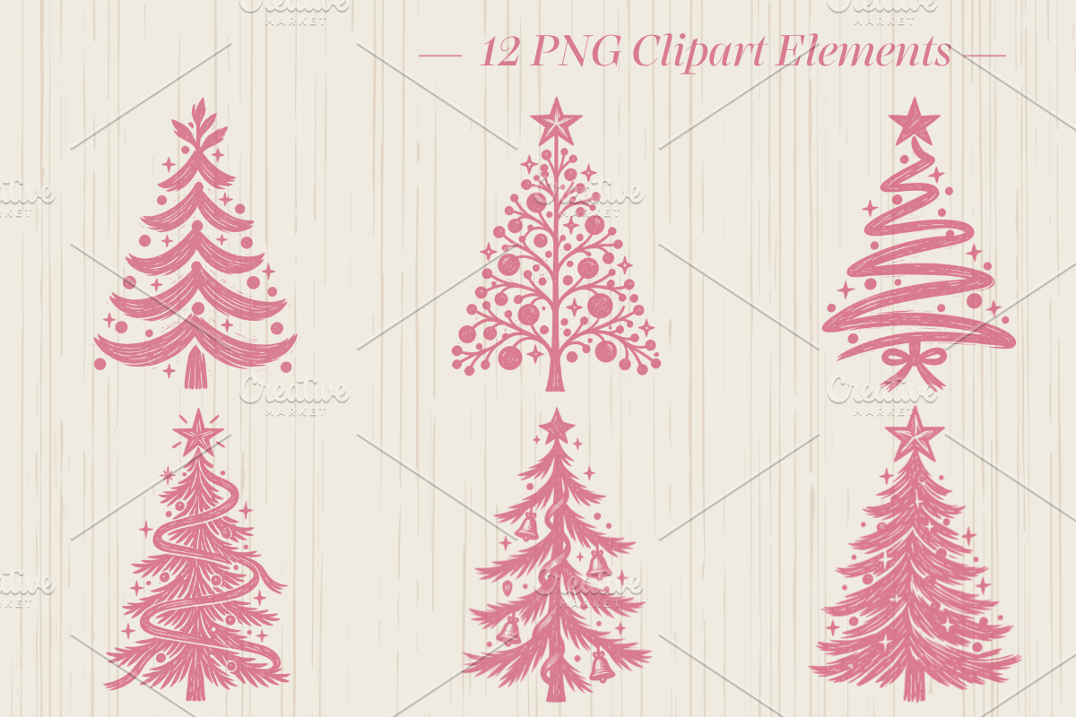 Pastel Christmas Trees PNG Bundle, a Decorative Illustration by Ink Gallery (Photo 2 of 12)