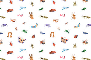 Cute Funny Insects Seamless Patterns