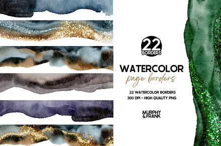 Watercolor Borders Glitter Borders, a Background Graphic by Murphy & Frank