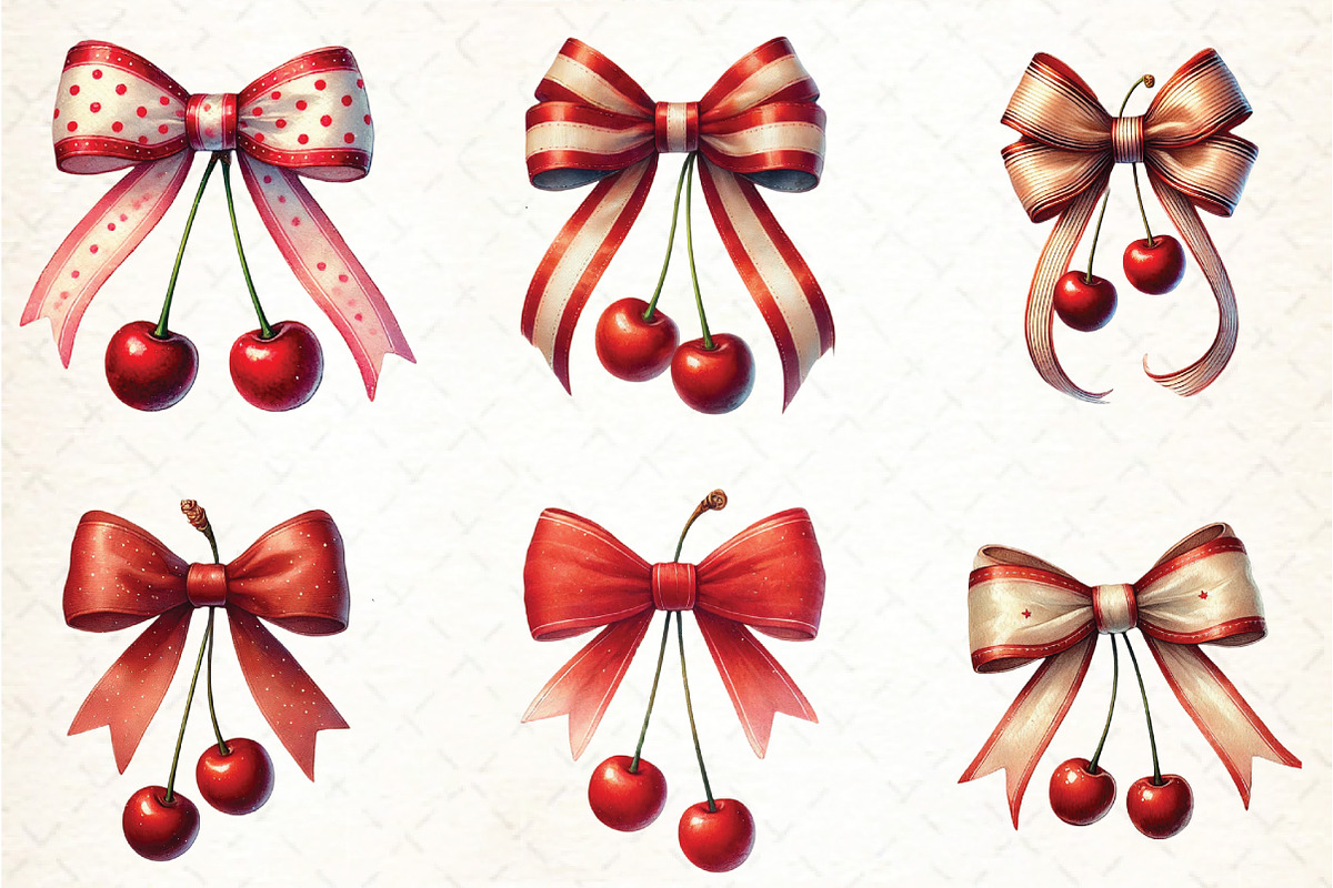 Cherry With Bow PNG, Watercolor, an Illustration by DreamCafeArt (Photo 3 of 4)