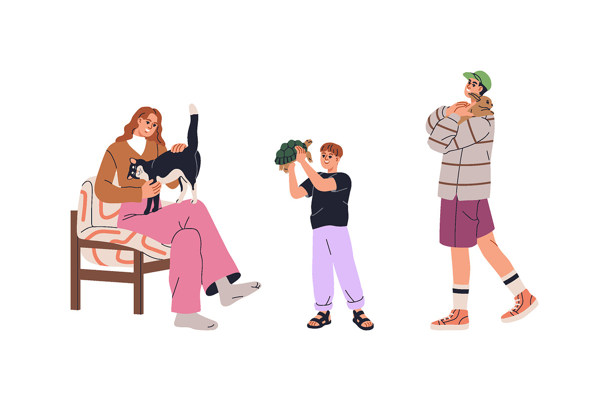 Happy people with different pets set, a Person Illustration by Good Studio (Photo 4 of 7)